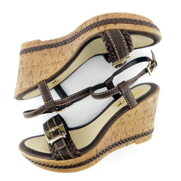 GEOX Buckled Brown Braided Leather Ankle Strap Wedge Heel Sandals 36 - Picture 6 of 10